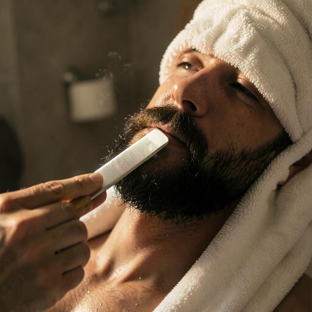 Beard trim with hot towel and straight razor
