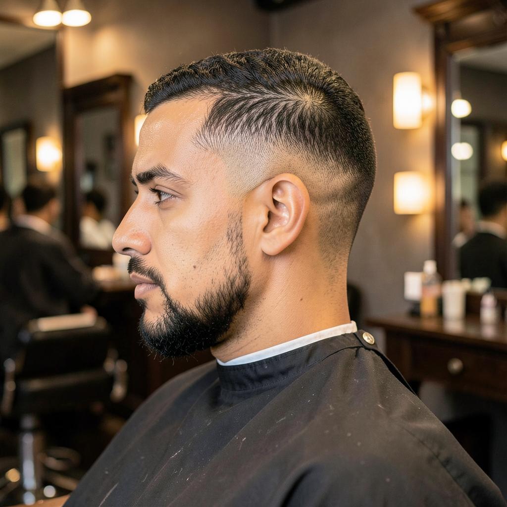 Barber mid-cut, profile of a finished fade